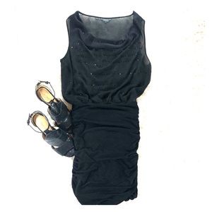 GUESS SHEER TOP GATHERED BOTTOM LITTLE BLACK DRESS